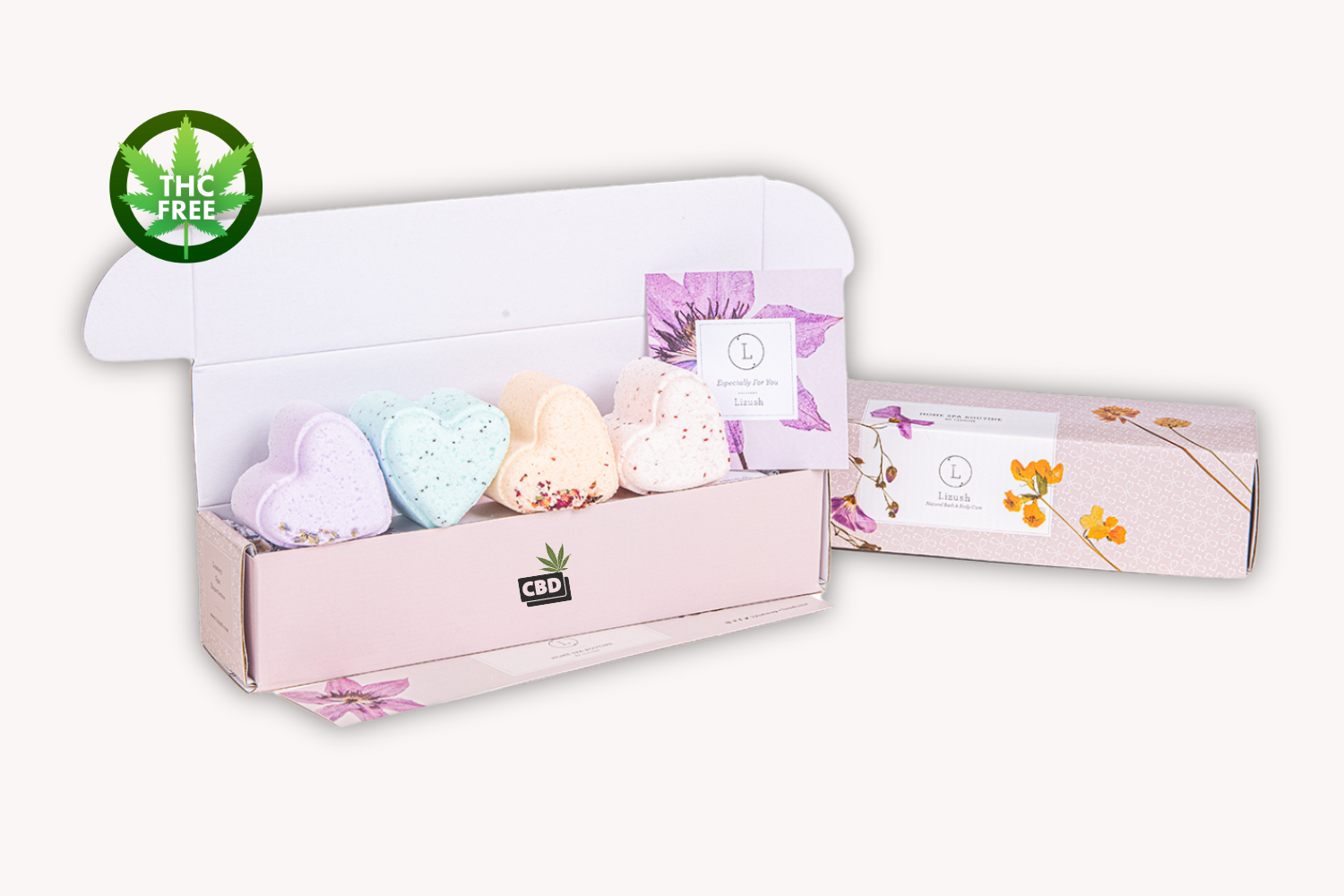 Bath Bombs with CBD - 5 Hearts Shaped with CBD - in a Gift Box - Can be personalized. (THC free) by Lizush