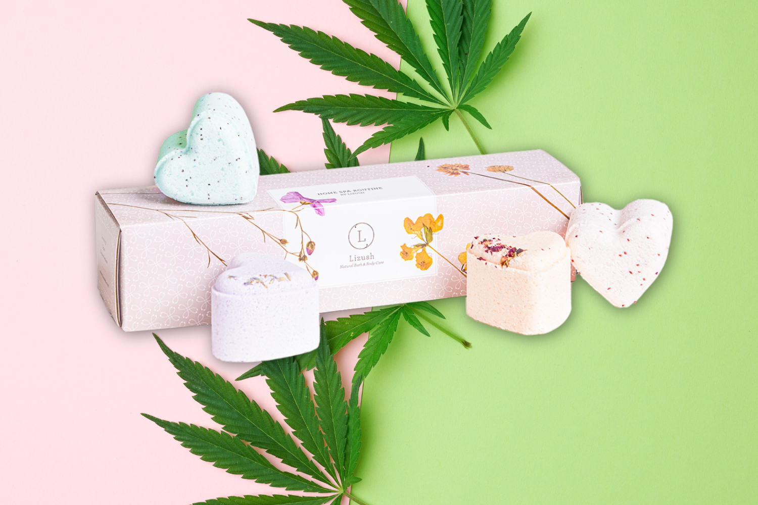 Bath Bombs with CBD - 5 Hearts Shaped with CBD - in a Gift Box - Can be personalized. (THC free) by Lizush