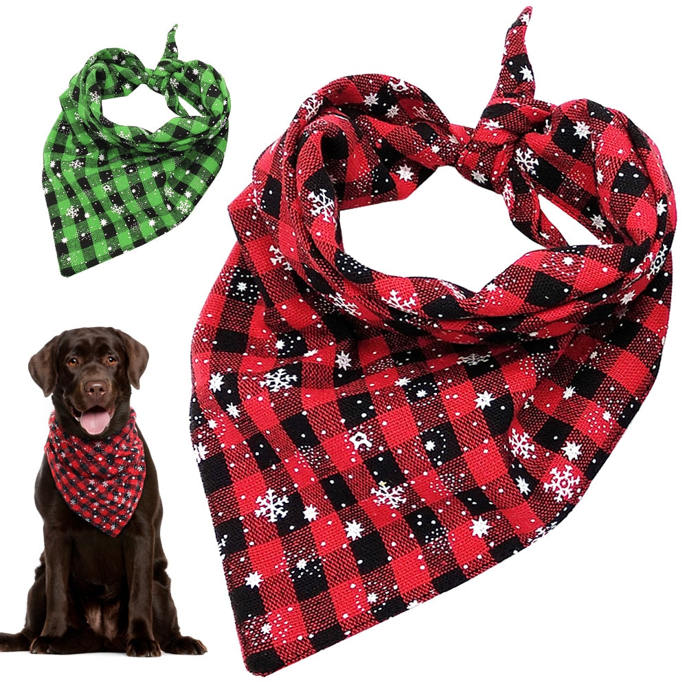 Cyan Ganymede Christmas Dog Bandana Plaid Dogs Bibs Large Pet