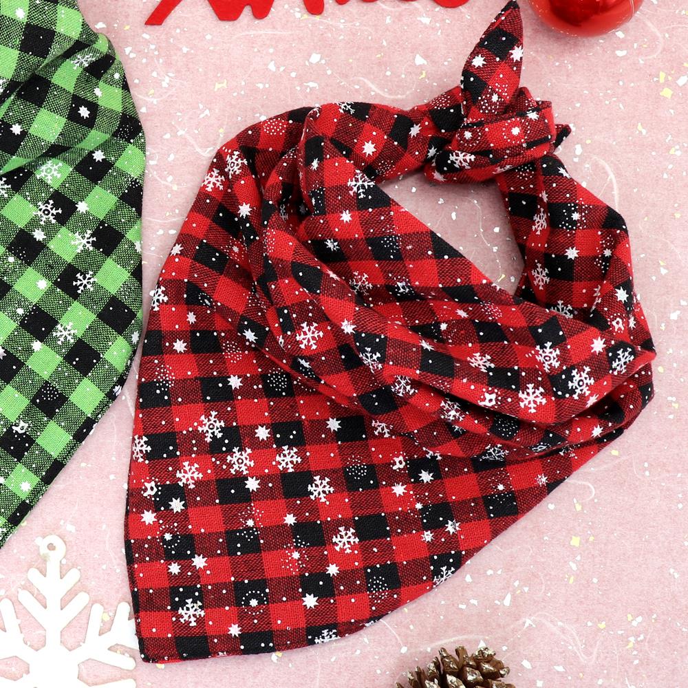 Cyan Ganymede Christmas Dog Bandana Plaid Dogs Bibs Large Pet