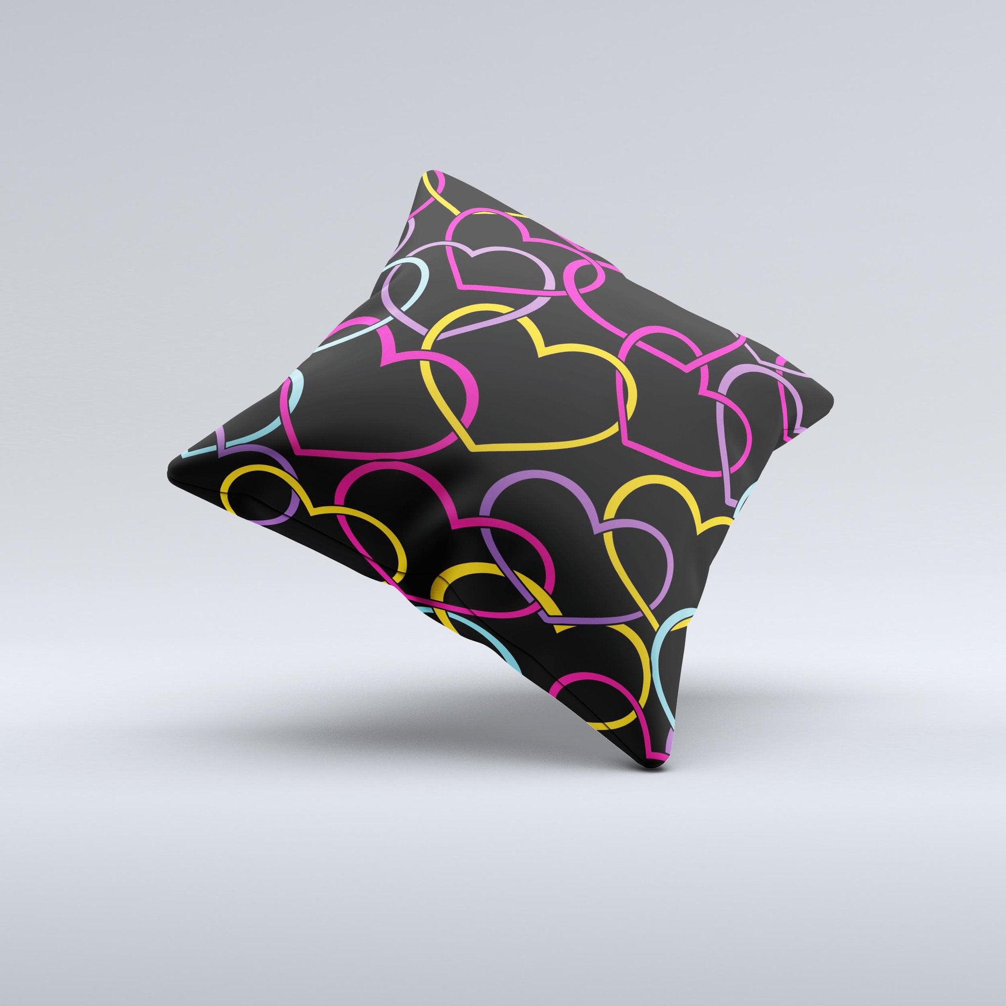Blue Leto Colorful Vector Hearts Ink-Fuzed Decorative Throw Pillow