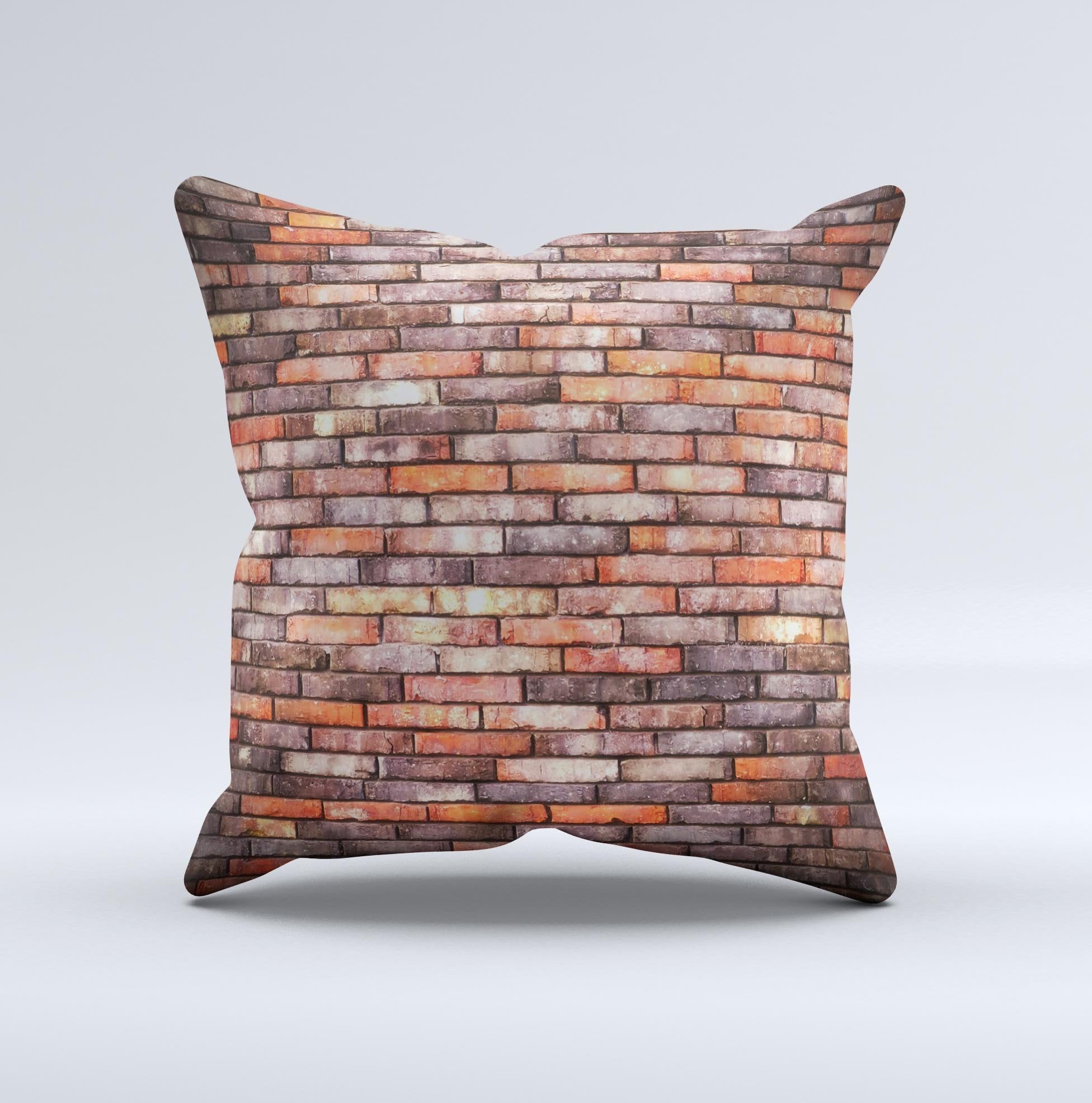 Blue Leto Multicolor Highlighted Brick Wall ink-Fuzed Decorative Throw Pillow