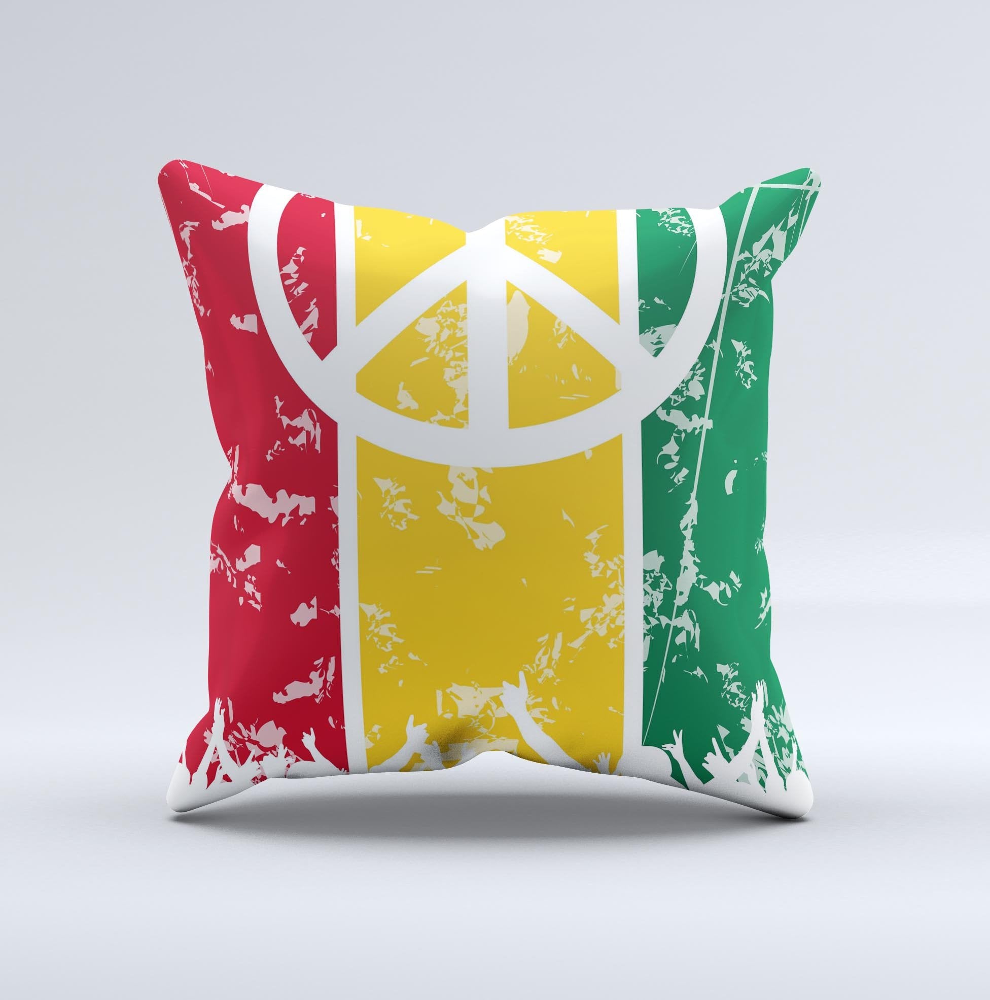 Blue Leto Red, Yellow & Green Layered Peace Ink-Fuzed Decorative Throw Pillow