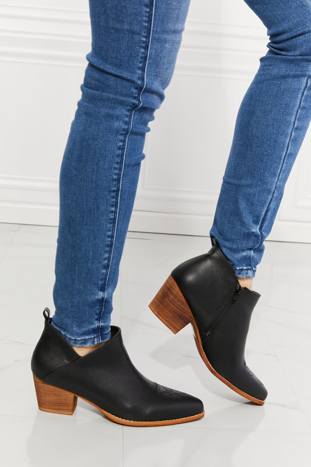Mmshoes Trust Yourself Embroidered Crossover Cowboy Bootie In Black