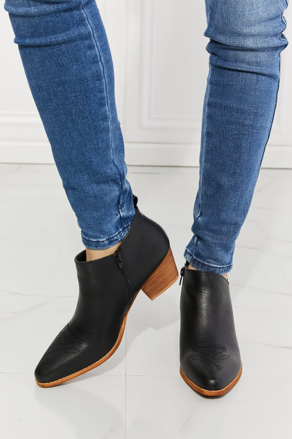 Mmshoes Trust Yourself Embroidered Crossover Cowboy Bootie In Black