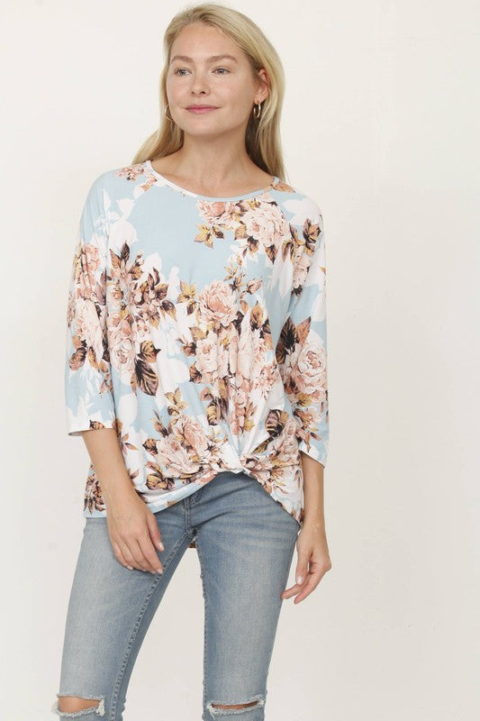 EG Fashion Plus Floral Bottom Knot Tunic