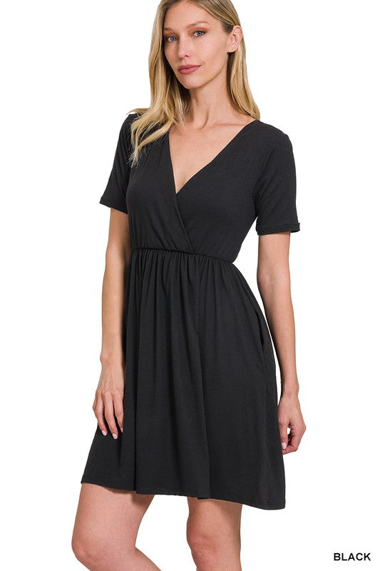 BRUSHED DTY BUTTERY SOFT FABRIC SURPLICE DRESS