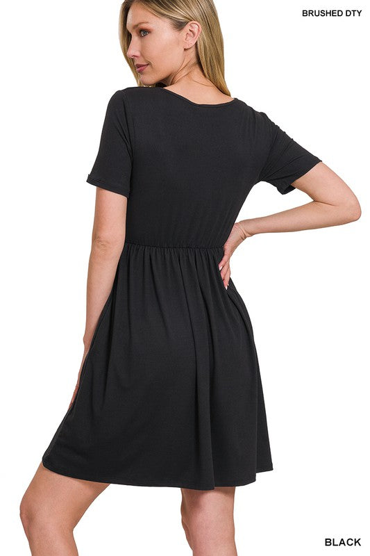BRUSHED DTY BUTTERY SOFT FABRIC SURPLICE DRESS