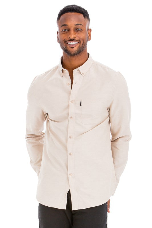 Weiv Mens Solid Long Sleeve Button Down