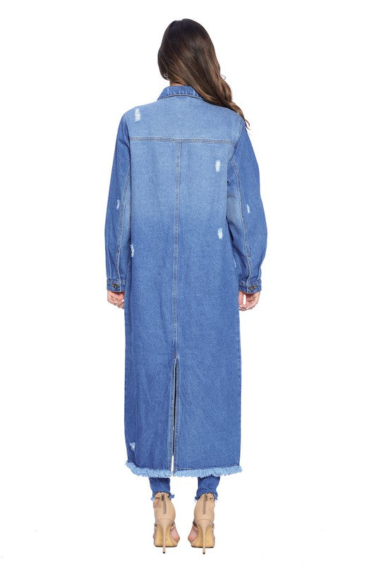 Blue Age Denim Long Jackets Distressed Washed