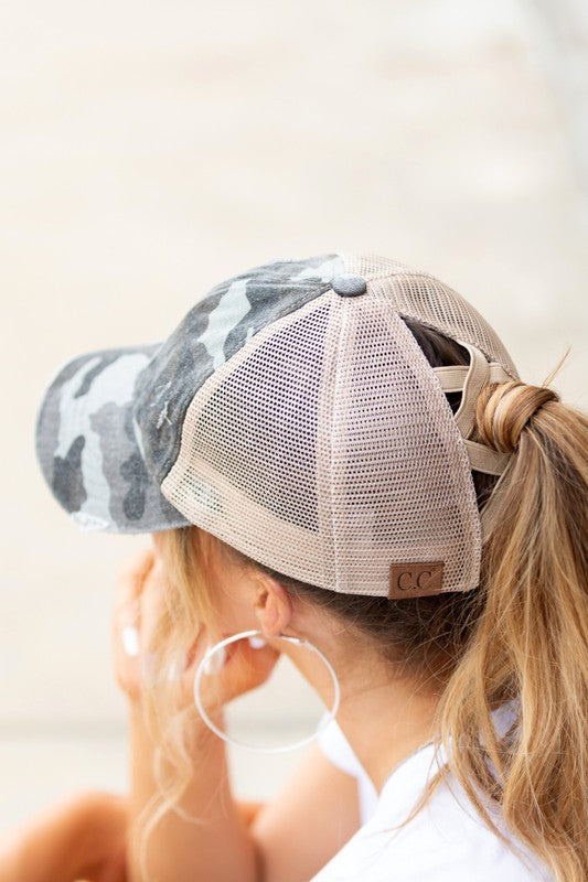 Aili's Corner CC Camo Criss-Cross Ponytail Caps
