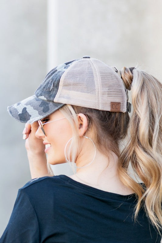 Aili's Corner CC Camo Criss-Cross Ponytail Caps