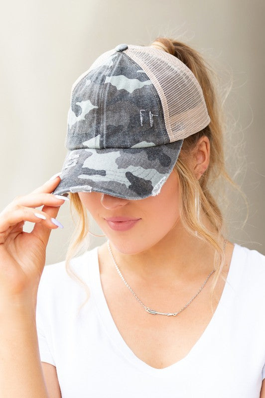Aili's Corner CC Camo Criss-Cross Ponytail Caps