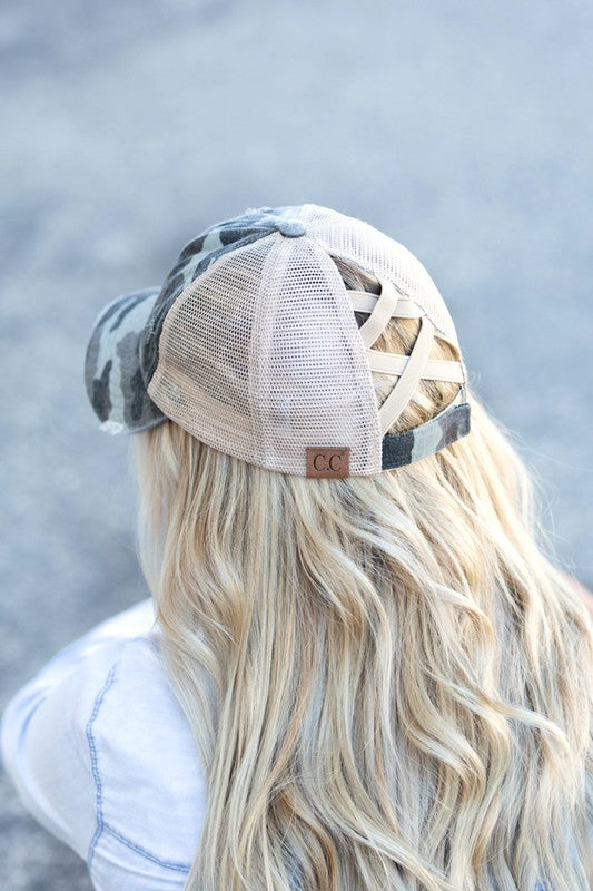 Aili's Corner CC Camo Criss-Cross Ponytail Caps