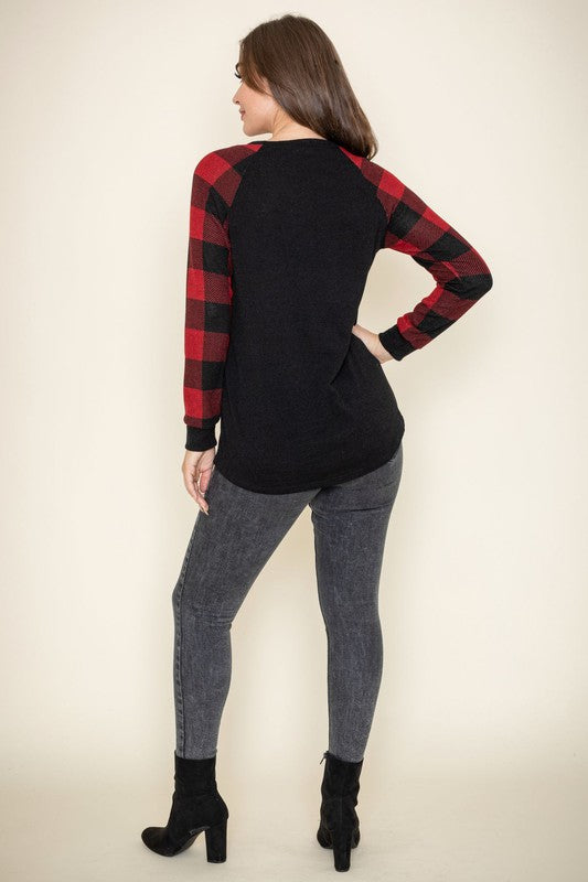 EG fashion Plus Checker Sleeve Sequin Pocket Tunic