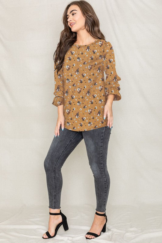 EG fashion Plus Floral Ruffle Sleeve Tunic