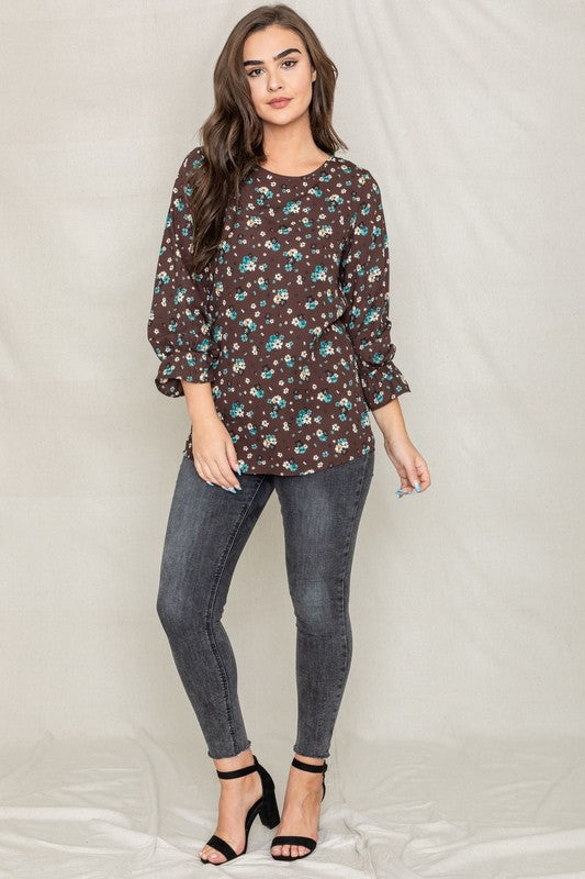 EG fashion Floral Ruffle Sleeve Tunic