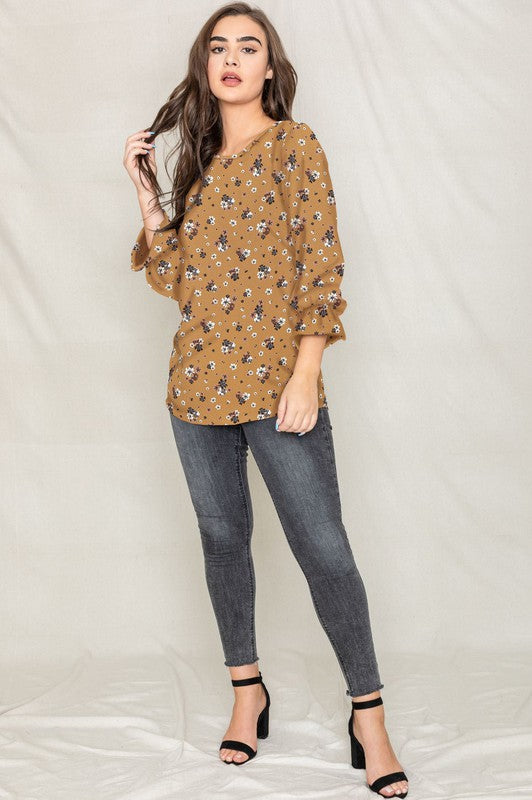 EG fashion Floral Ruffle Sleeve Tunic