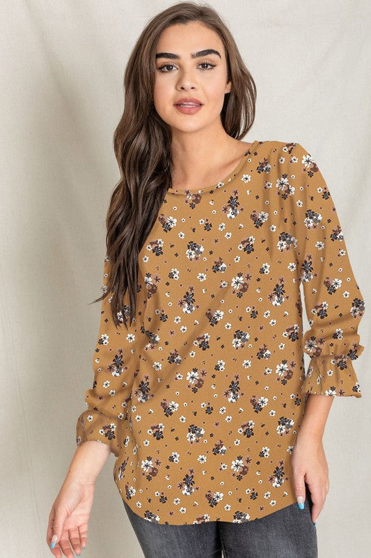 EG fashion Plus Floral Ruffle Sleeve Tunic