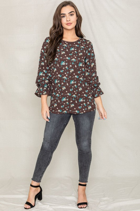 EG fashion Floral Ruffle Sleeve Tunic