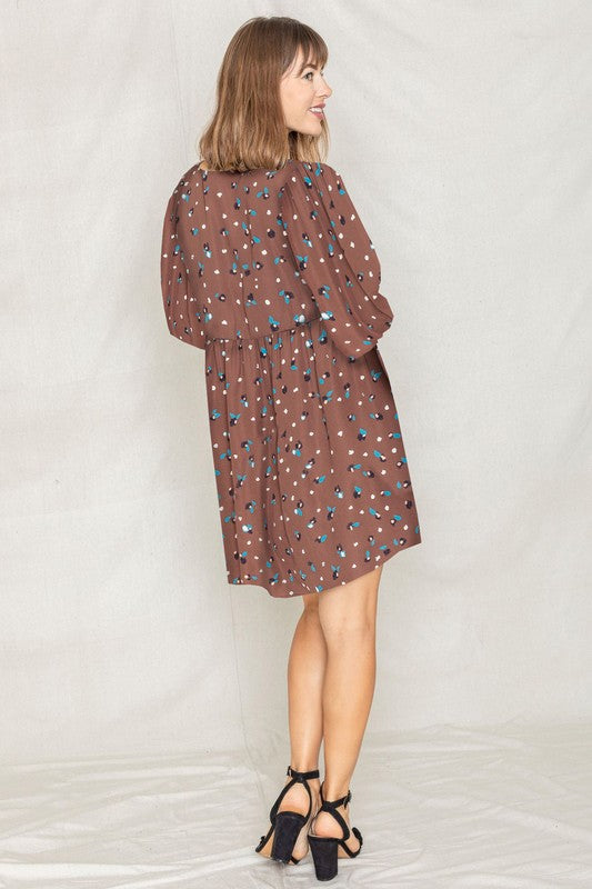 EG fashion Abstract Polka Dot Bishop Sleeve Mini Dress