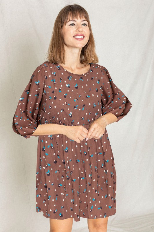 EG fashion Abstract Polka Dot Bishop Sleeve Mini Dress