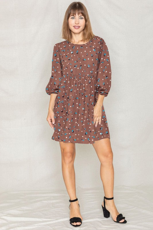 EG fashion Abstract Polka Dot Bishop Sleeve Mini Dress