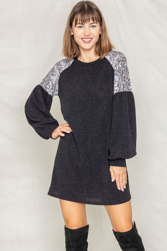 EG Fashion Plus Paisley Shoulder Accent Tunic Dress