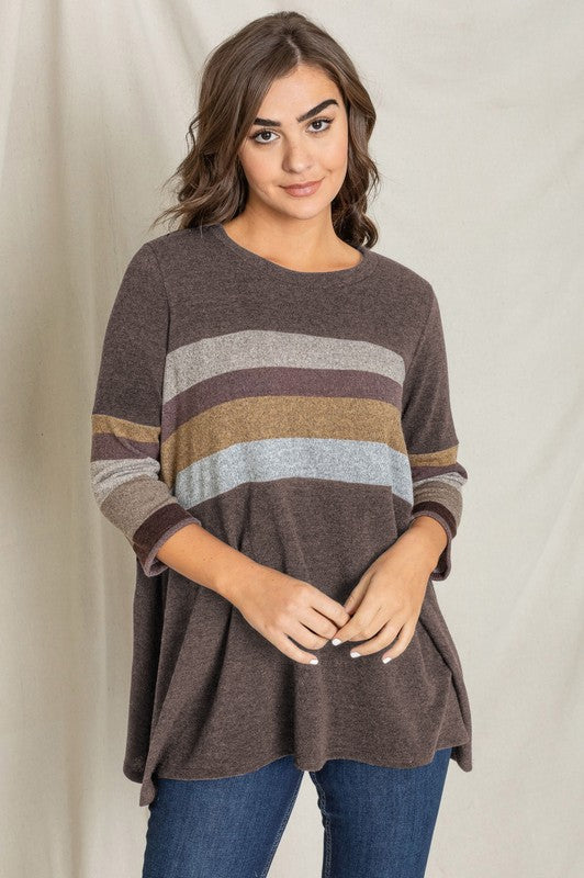 EG fashion Knit Stripe Panel A Line Tunic