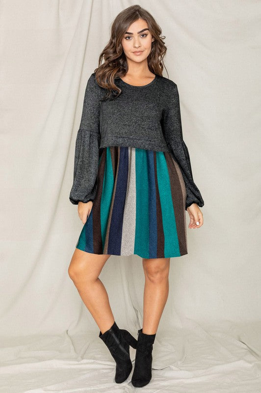 EG fashion Balloon Sleeve Pullover Dress