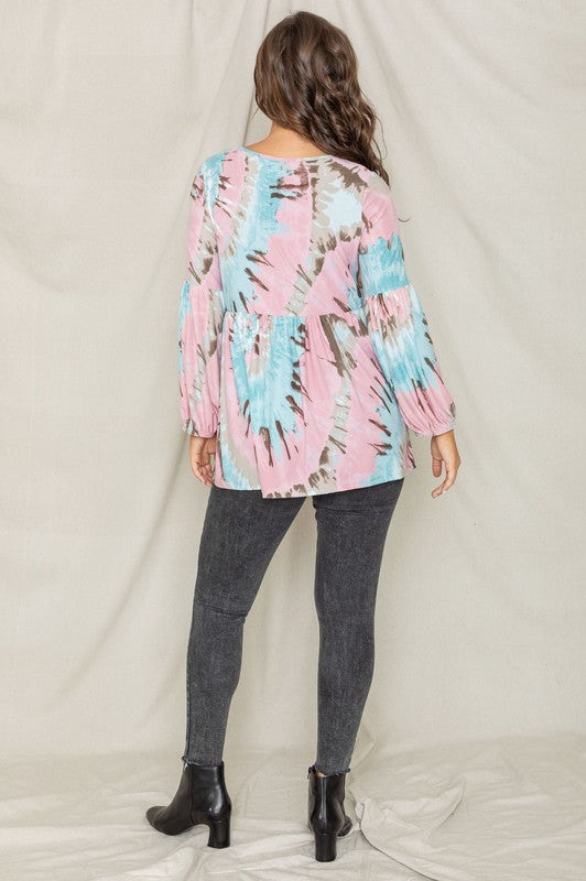 EG fashion Swirl Tie Dye Bishop Sleeve Tunic