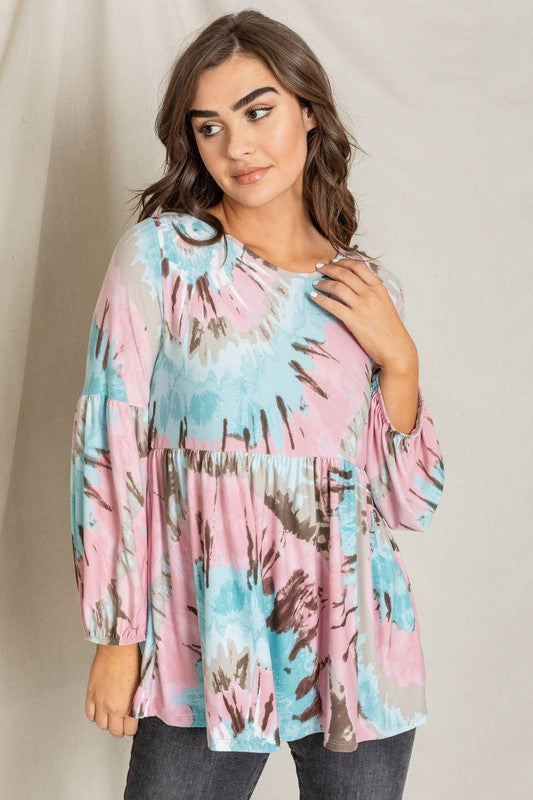 EG fashion Swirl Tie Dye Bishop Sleeve Tunic