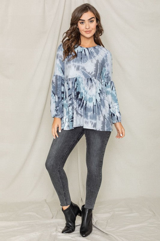 EG fashion Swirl Tie Dye Bishop Sleeve Tunic