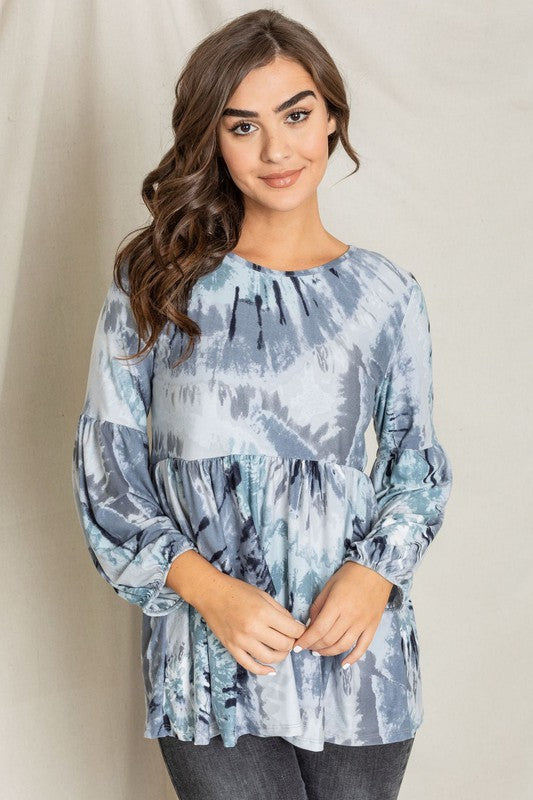 EG fashion Swirl Tie Dye Bishop Sleeve Tunic