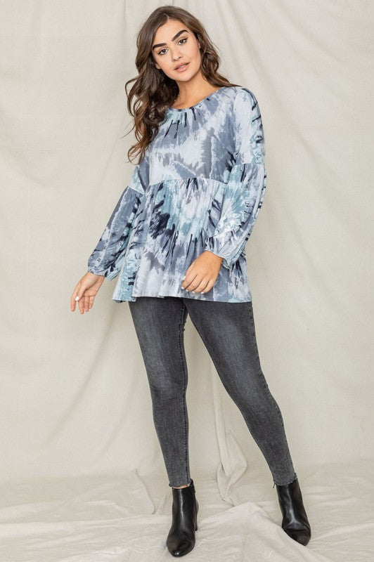 EG fashion Swirl Tie Dye Bishop Sleeve Tunic