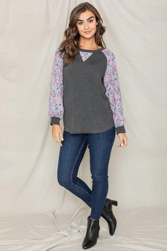 EG fashion V-Stich Floral Raglan Sleeve
