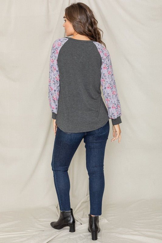 EG fashion V-Stich Floral Raglan Sleeve