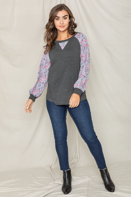 EG fashion V-Stich Floral Raglan Sleeve