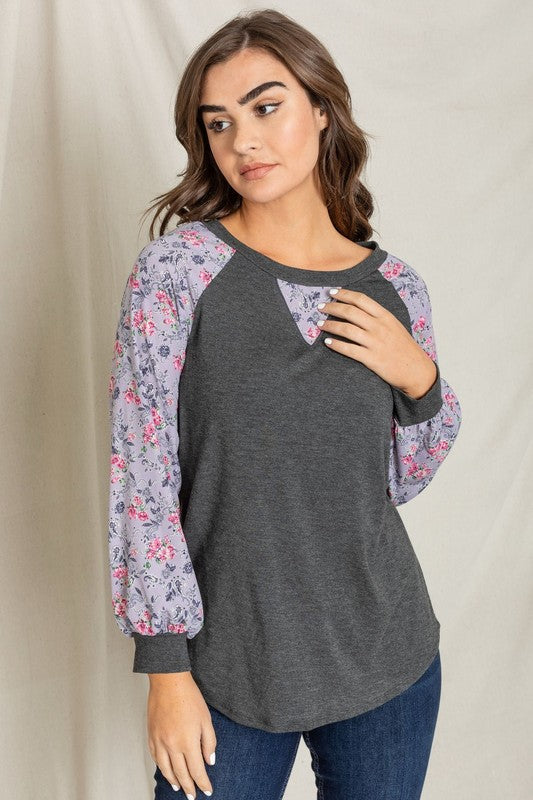 EG fashion V-Stich Floral Raglan Sleeve