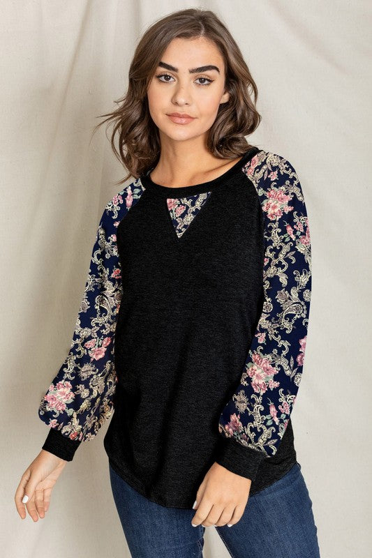 EG fashion V-Stich Floral Raglan Sleeve