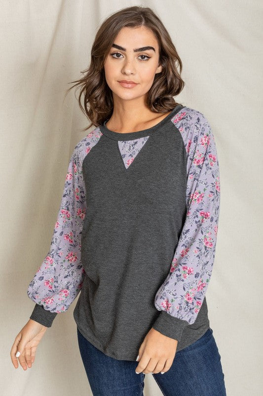EG fashion V-Stich Floral Raglan Sleeve
