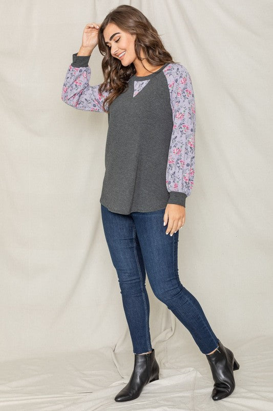EG fashion V-Stich Floral Raglan Sleeve