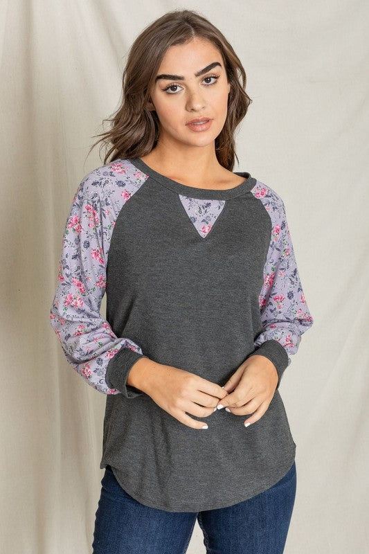 EG fashion V-Stich Floral Raglan Sleeve