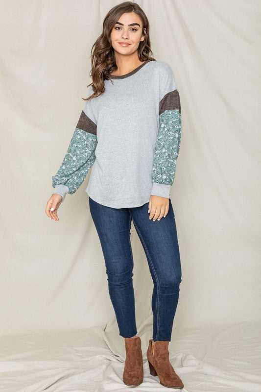 EG fashion EG fashion Floral Bishop Sleeve Color Block Tunic