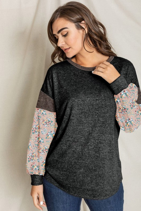 EG fashion EG fashion Floral Bishop Sleeve Color Block Tunic