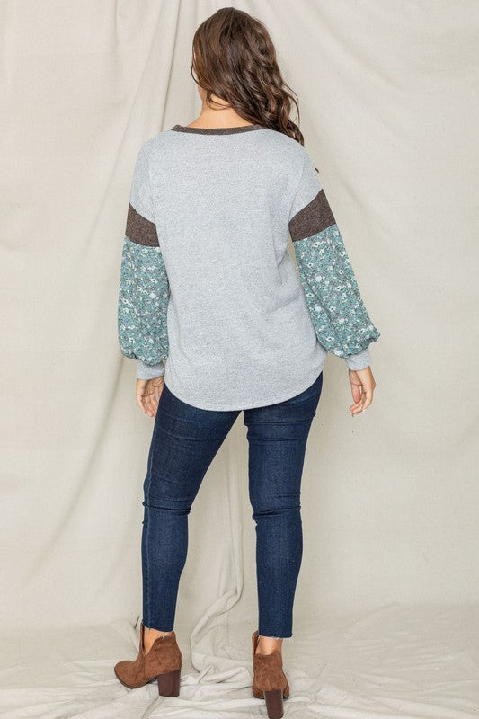 EG fashion EG fashion Floral Bishop Sleeve Color Block Tunic