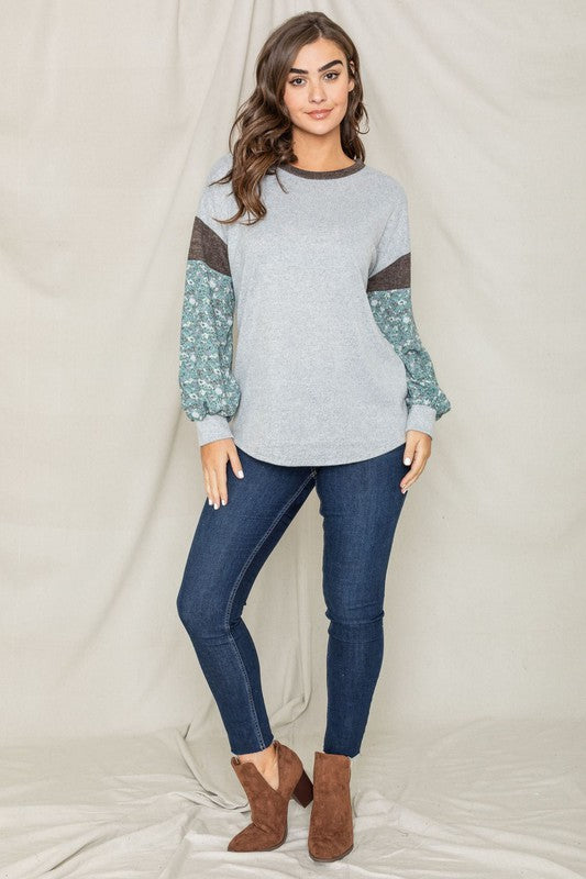 EG fashion EG fashion Floral Bishop Sleeve Color Block Tunic