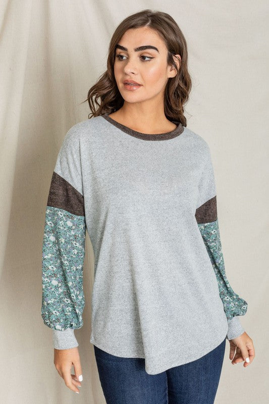 EG fashion EG fashion Floral Bishop Sleeve Color Block Tunic