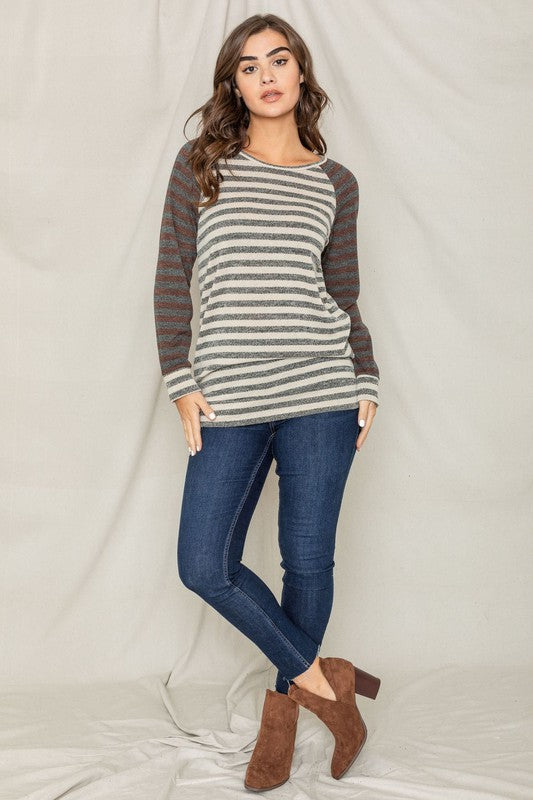 EG fashion Two Tone Terry Stripe Tunic