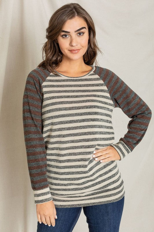 EG fashion Two Tone Terry Stripe Tunic